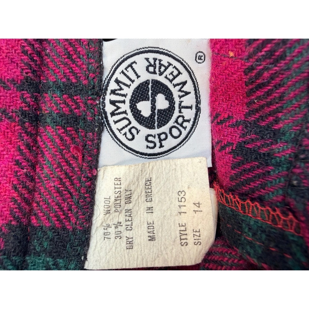 Vintage Summit Sportwear Wool Plaid Wrap Skirt Size 14 Red Green Kilt Greece Y2K - Picture 4 of 12
